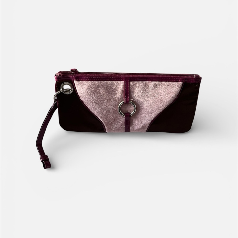 Avon Brown Satin & Pink Velvet Purple Trim Clutch Vintage